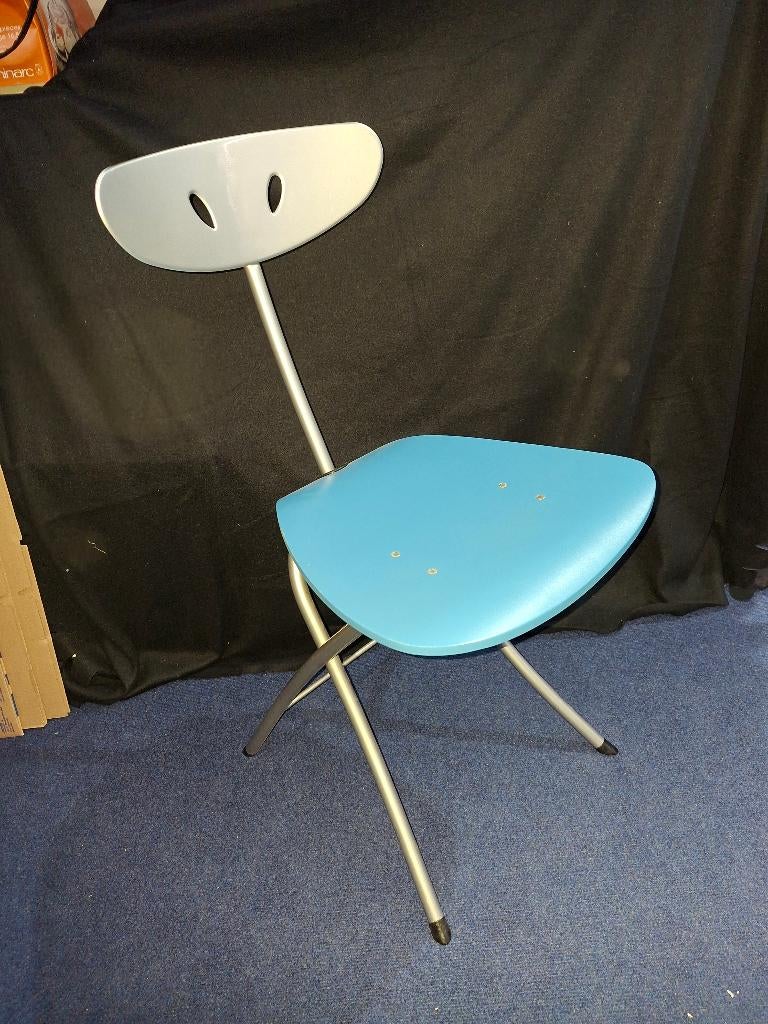 eetkamerstoel, inklapbaar, design, Huis en Inrichting, Stoelen, Ophalen, Gebruikt, Blauw, Hout