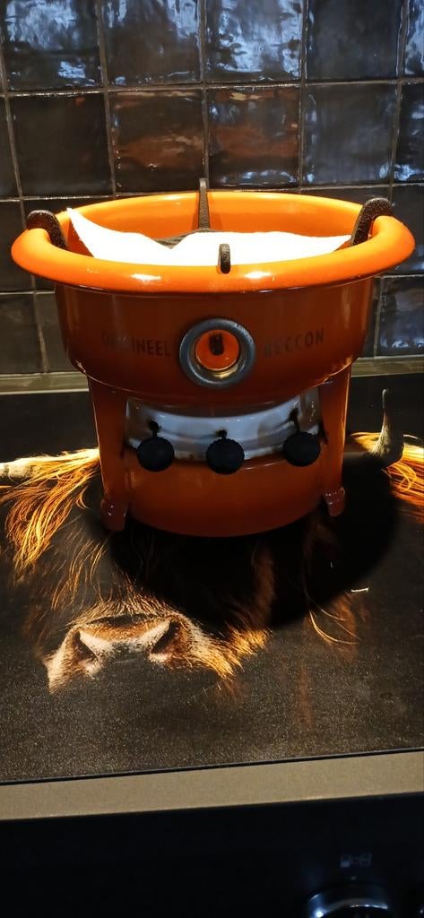 Origineel Beccon petroleumstel - oranje gevlamd 3-pits, Ophalen of Verzenden