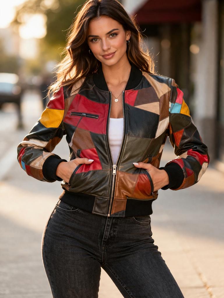 Patchwork leren jack remake , nieuw, Ophalen of Verzenden, Gedragen, Maat 38/40 (M), Overige kleuren