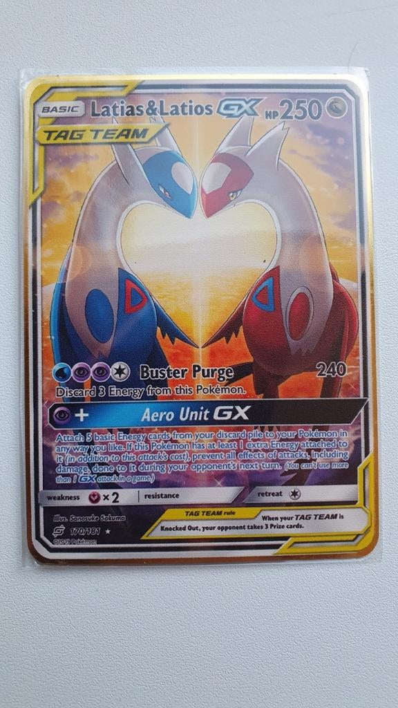 Latias & Latios GX Tag Team 170/181 Pokemon card metal gold, Ophalen of Verzenden, Nieuw