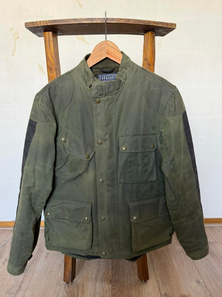 Manifattura Ceccarelli Wax Motorjas Motorjack Jas Maat 38, Ophalen of Verzenden, Zo goed als nieuw, Maat 46 (S) of kleiner, Groen