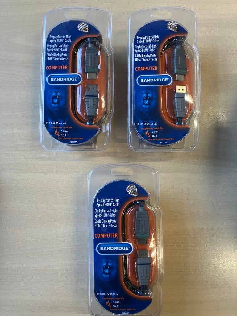3 Bandridge DisplayPort naar HDMI kabel - 5 meter, Ophalen of Verzenden, Nieuw