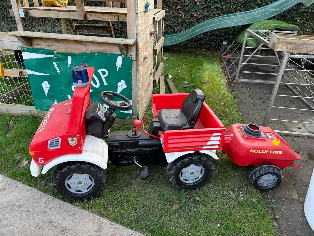RollyToys Unimog Brandweer Trapauto met aanhanger, Kinderen en Baby's, Ophalen, Gebruikt, Trapvoertuig
