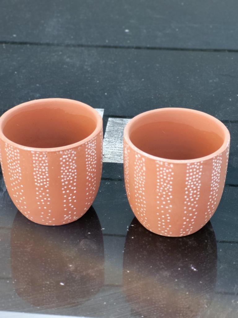 Set van 2 terracotta bloempotten met stippenpatroon, Ophalen, Rond, Aardewerk, Binnen