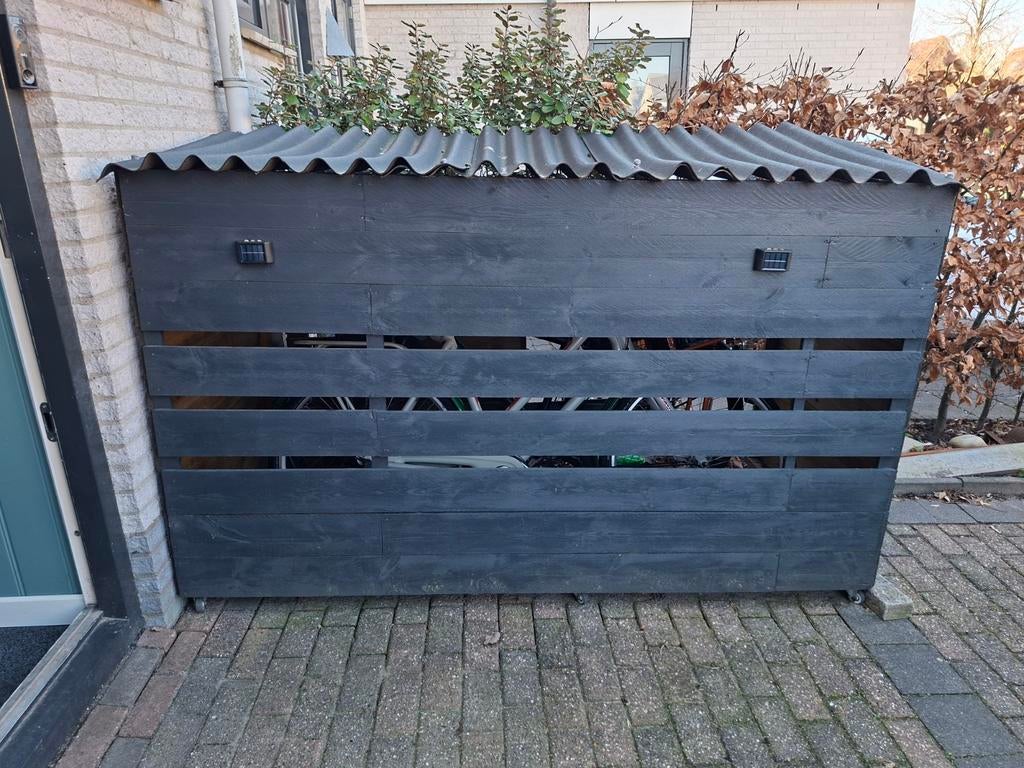 Handige fietsenschuur op wieltjes - ral7021 geverfd hout, Tuin en Terras, Bergingen en Tuinkasten, Ophalen, Gebruikt, Hout, Fietsenberging