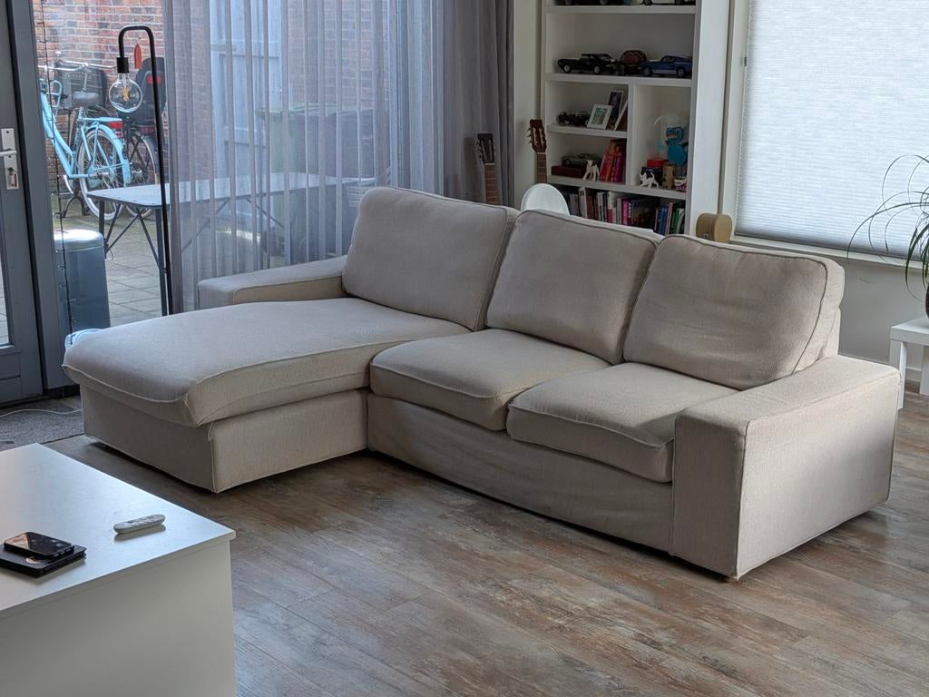 Ikea Kivik 3-zitsbank met chaise longue, gunnared beige, Ophalen, 250 tot 300 cm, Gebruikt, Driepersoons