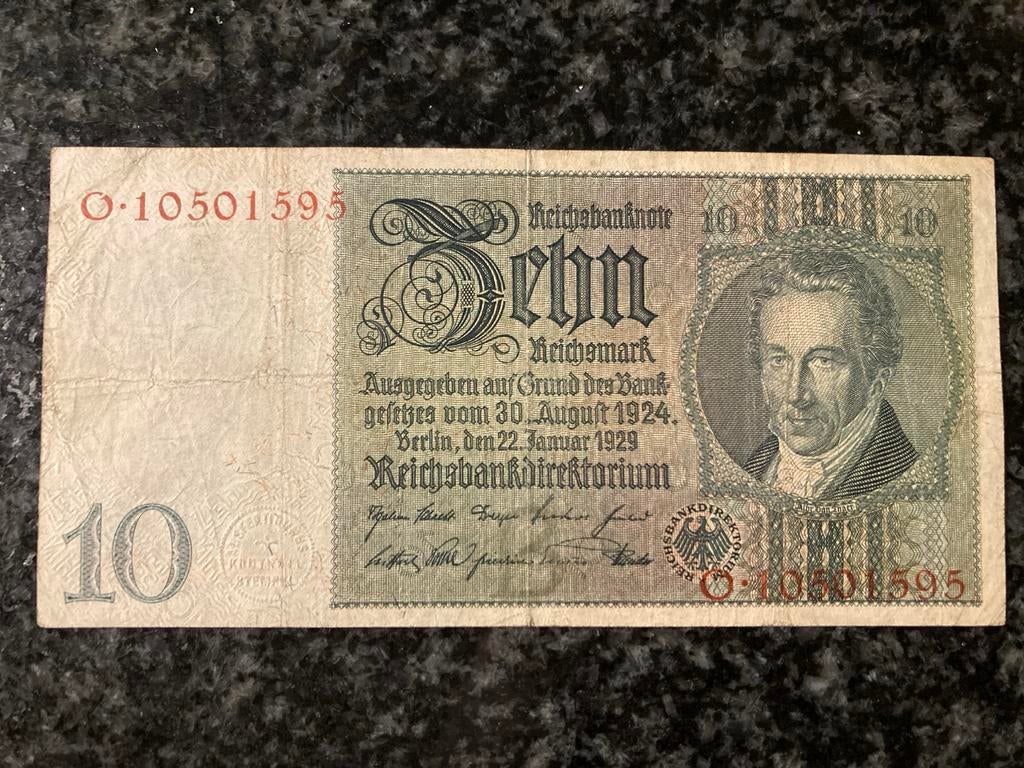10 Reichsmark biljet uit 1929 - Duitsland, Postzegels en Munten, Bankbiljetten | Europa | Niet-Eurobiljetten, Ophalen of Verzenden