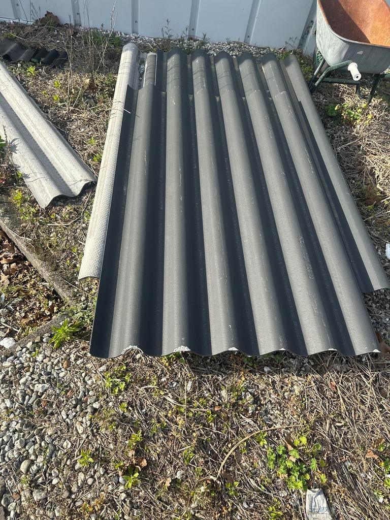 Vezelcement golfplaten, 8 stuks, Doe-het-zelf en Verbouw, Dakpannen en Dakbedekking, Ophalen, Overige materialen, Golfplaat, Grijs