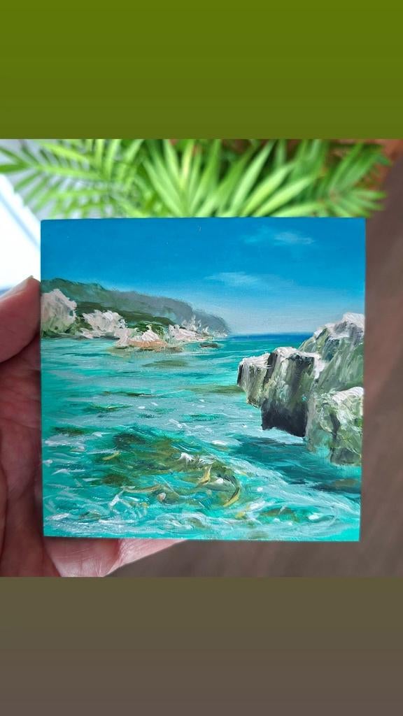 Sardinie olieverf op trespa, 12x12cms, Ophalen of Verzenden