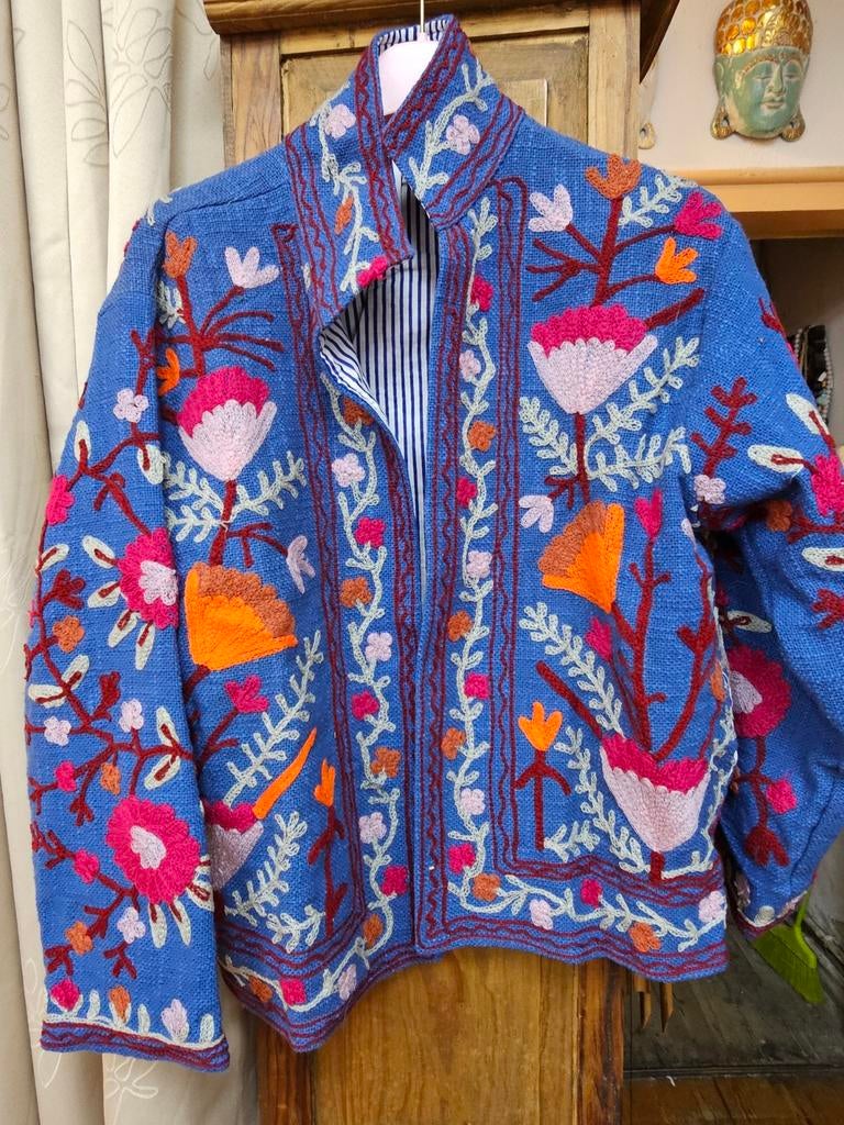Handgemaakt Boho Jasje uit India met Borduurwerk, Handgemaakt, Ophalen of Verzenden, Gedragen, Blauw