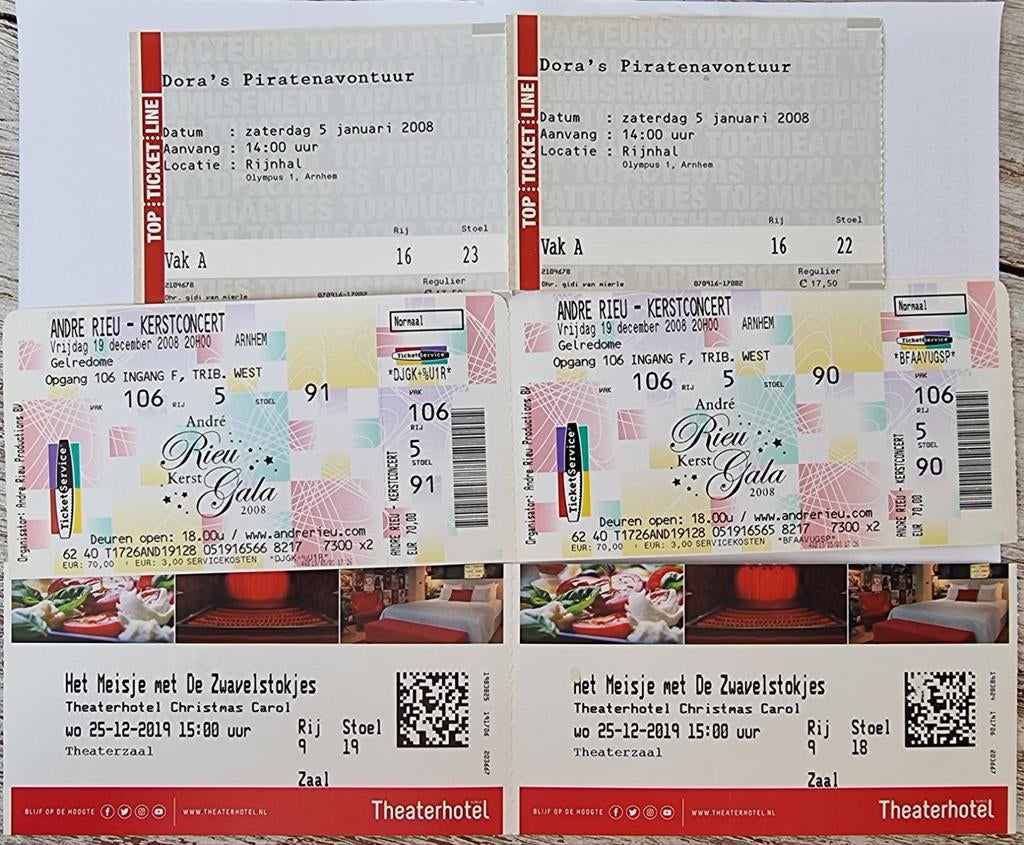 Andre Rieu, Dora en Meisje met de Zwavelstokjes oude tickets, Verzamelen, Verzenden, Boek, Tijdschrift of Artikel