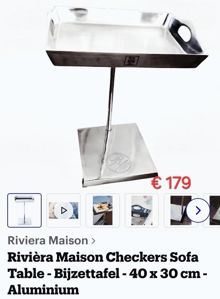 Rivièra maison ** CHECKERS SOFA TABLE **, Ophalen, Metaal of Aluminium, 50 tot 100 cm, Minder dan 100 cm