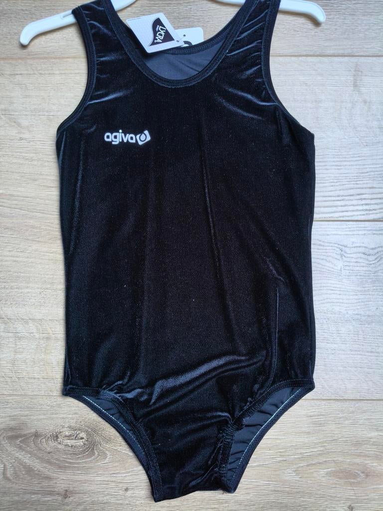 Agiva 8025 turnpak leotard gym velours zwart maat 12 (146), Sport en Fitness, Turnen, Ophalen of Verzenden, Zwart