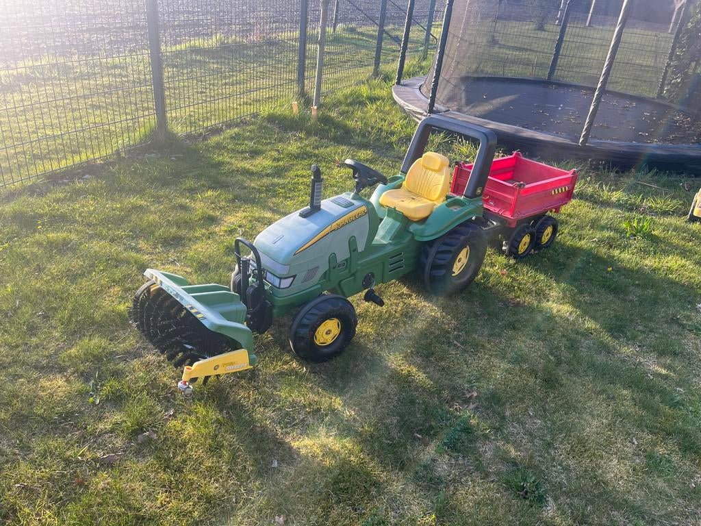 Rolly toys John Deere tractor met aanhanger en bezem, Ophalen, Gebruikt, Trapvoertuig