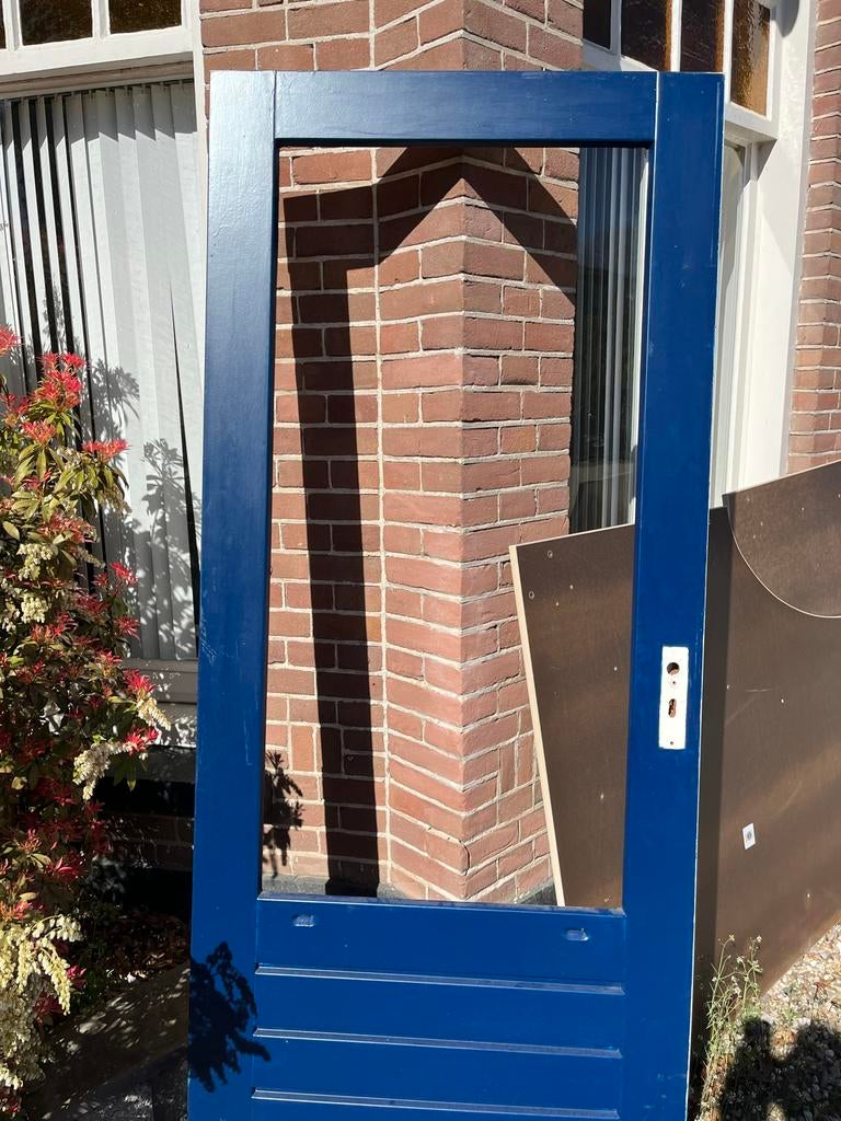 Hardhouten Buitendeur 83x201 cm met valdorpel, Ophalen, Gebruikt, 80 tot 100 cm, Buitendeur