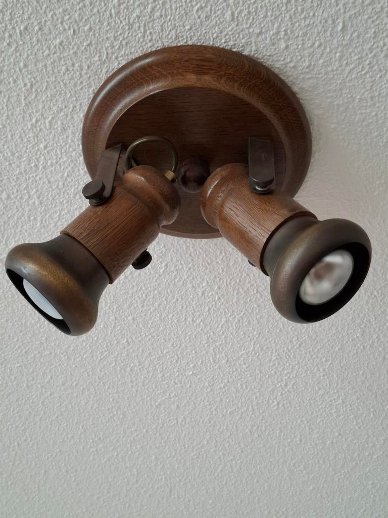 2 houten plafondspots, Huis en Inrichting, Lampen | Spots, Ophalen of Verzenden, Zo goed als nieuw, Overige materialen, Plafondspot of Wandspot