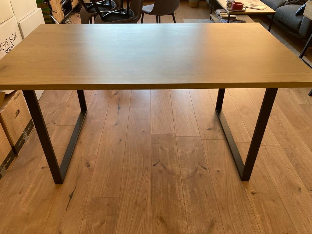 Jysk Eettafel AABENRAA 90x160 warm eiken/zwart, Ophalen, 50 tot 100 cm, Zo goed als nieuw, 150 tot 200 cm