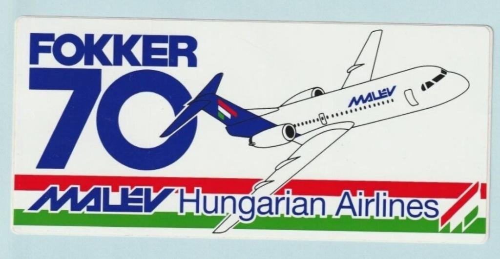 Malev Hungarian Airlines Fokker 70 sticker - 16cm x 7cm, Verzamelen, Ophalen of Verzenden, Nieuw, Overige typen