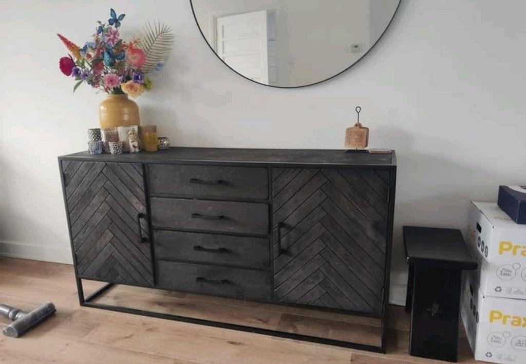 Mangohout zwart dressoir visgraat, Ophalen, 25 tot 50 cm, 150 tot 200 cm