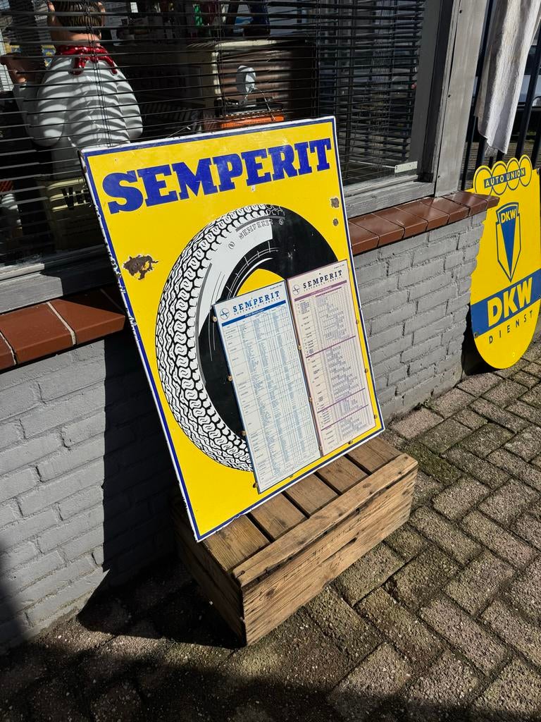 Groot oud emaille reclamebord Semperit, Ophalen