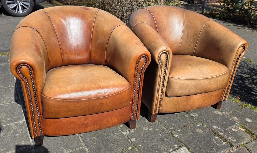 2x Schapenleren Joris Club Fauteuil + BEZORGING, Gebruikt, Onbekend, Ophalen of Verzenden, Onbekend