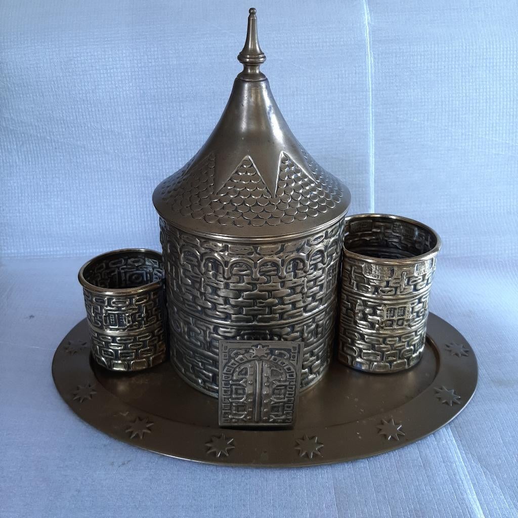 Tabakspot / rookstel ster-tabak kasteel op blad - Niemeijer, Antiek en Kunst, Antiek | Koper en Brons, Ophalen, Koper