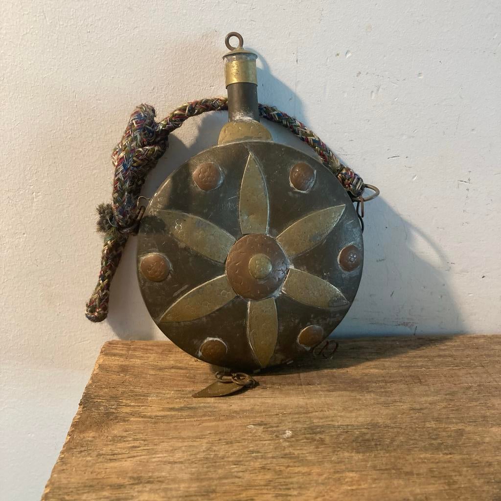 Antieke koperen kruithoorn, Ophalen of Verzenden