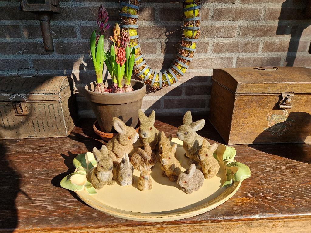 oude pasen - 11 flock paashaasjes, Ophalen of Verzenden