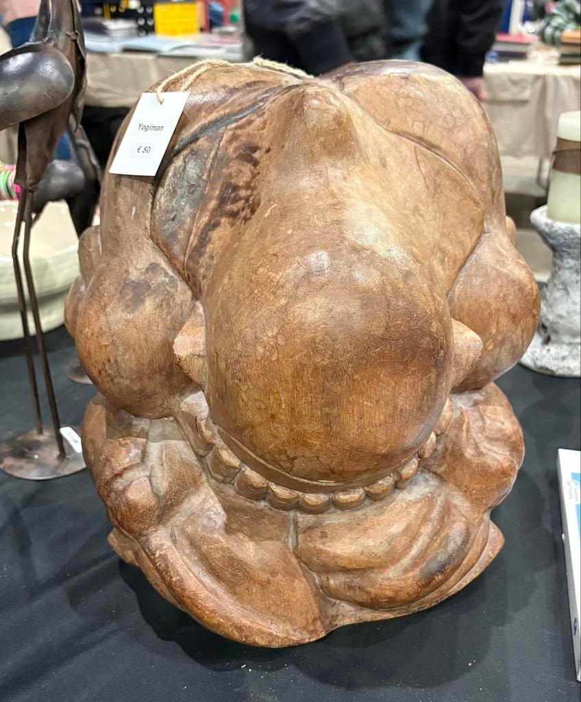 Houten Yogiman beeld groot, Ophalen of Verzenden, Handgemaakt, 20 - 50 cm, Beeld