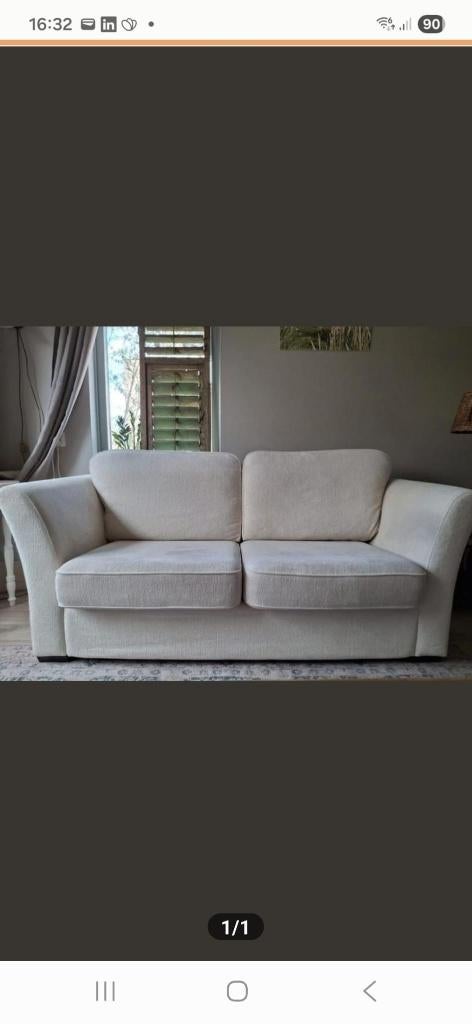 Bank, nieuwe status merk montel, ivoorkleur, Ophalen, 150 tot 200 cm, Driepersoons, 75 tot 100 cm