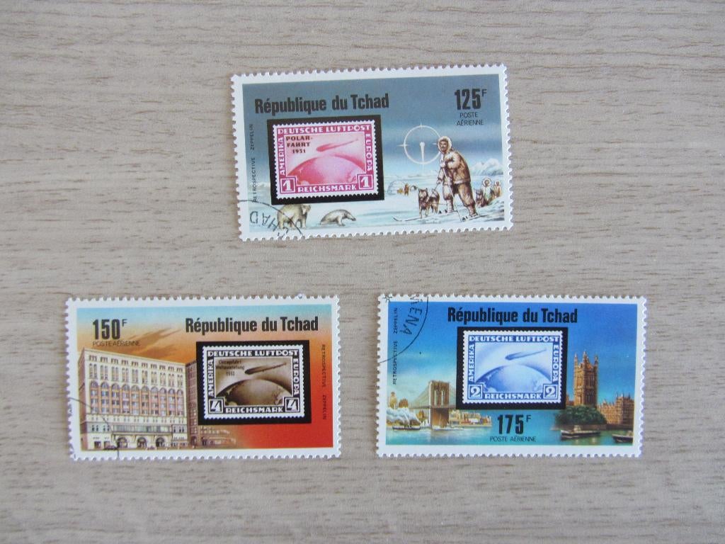 Republique du Tchad 1977 Zeppelin Serie Postzegels, Ophalen of Verzenden, Gestempeld, Vliegtuigen