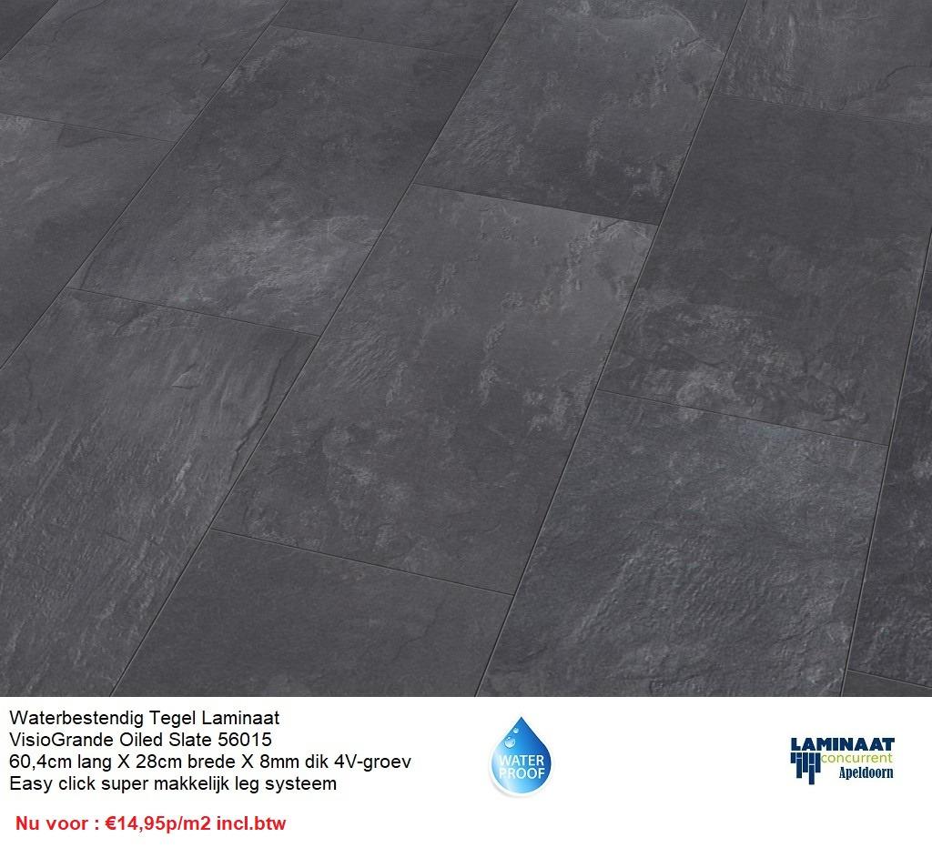 Waterbestendig Tegel Laminaat Oiled Slate 56015 Antraciet, Nieuw, Grijs, Ophalen of Verzenden, 25 tot 50 m²