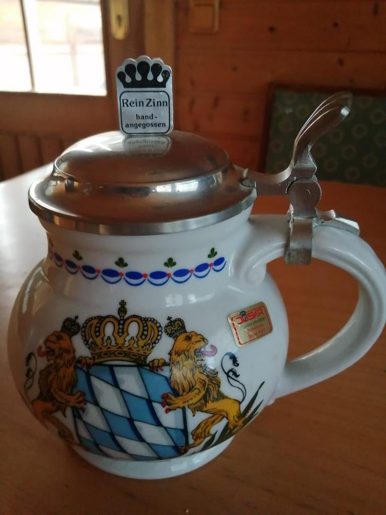 Bierkruik Joska bodenmais keramiek bayernwapen met tindeksel, Verzenden, Gebruikt, Glas of Glazen, Overige merken