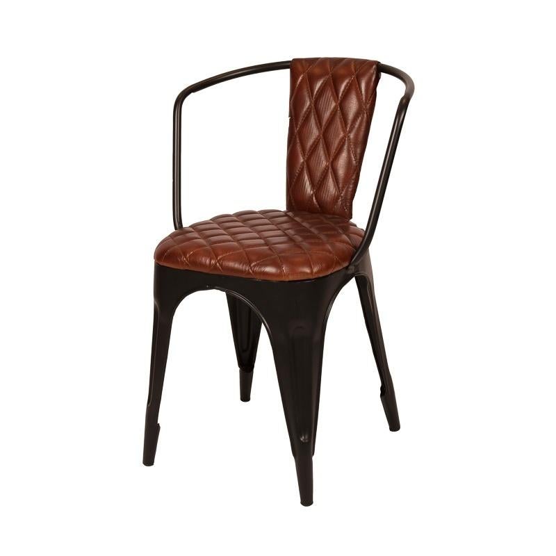 SHOWROOM Industriële Vintage Eetkamerstoel Stoel Leer IJzer, Info@dehanzeherten.nl, De Hanze Herten BV, Bruin, Nieuw