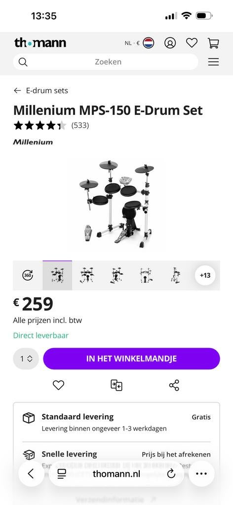 Millenium MPS-150 E-Drum Set, Eén persoon, Cadeaubon
