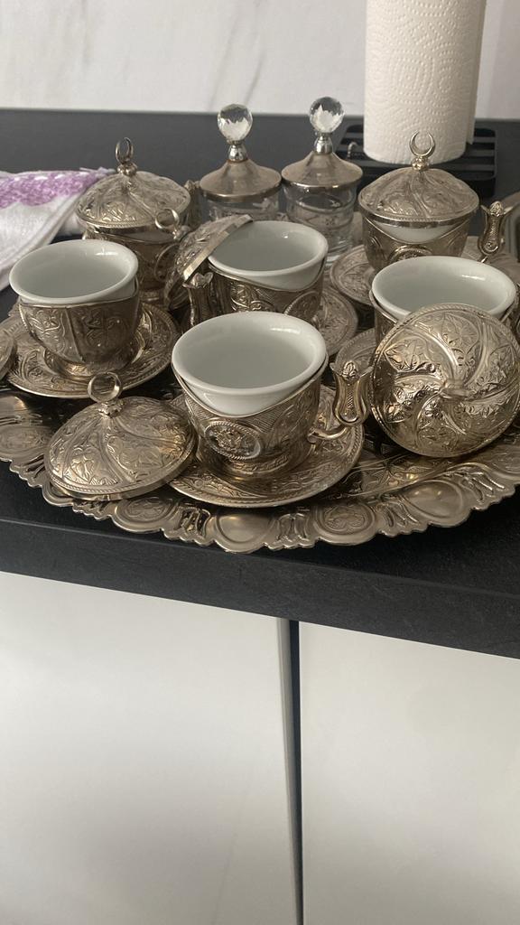 Zilveren Turks Koffieservies - Compleet, Overige materialen, Ophalen of Verzenden, Zo goed als nieuw, Overige stijlen
