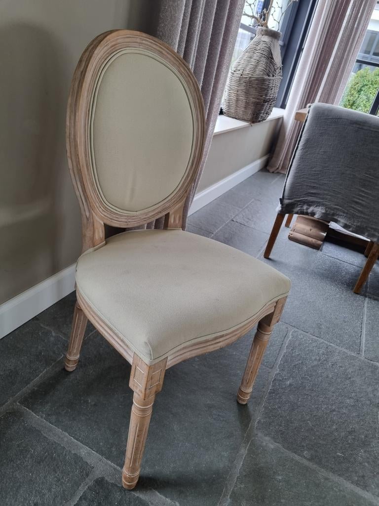 5x eetkamerstoel Clayre & Eef landelijk hout stof, Antiek en Kunst, Ophalen