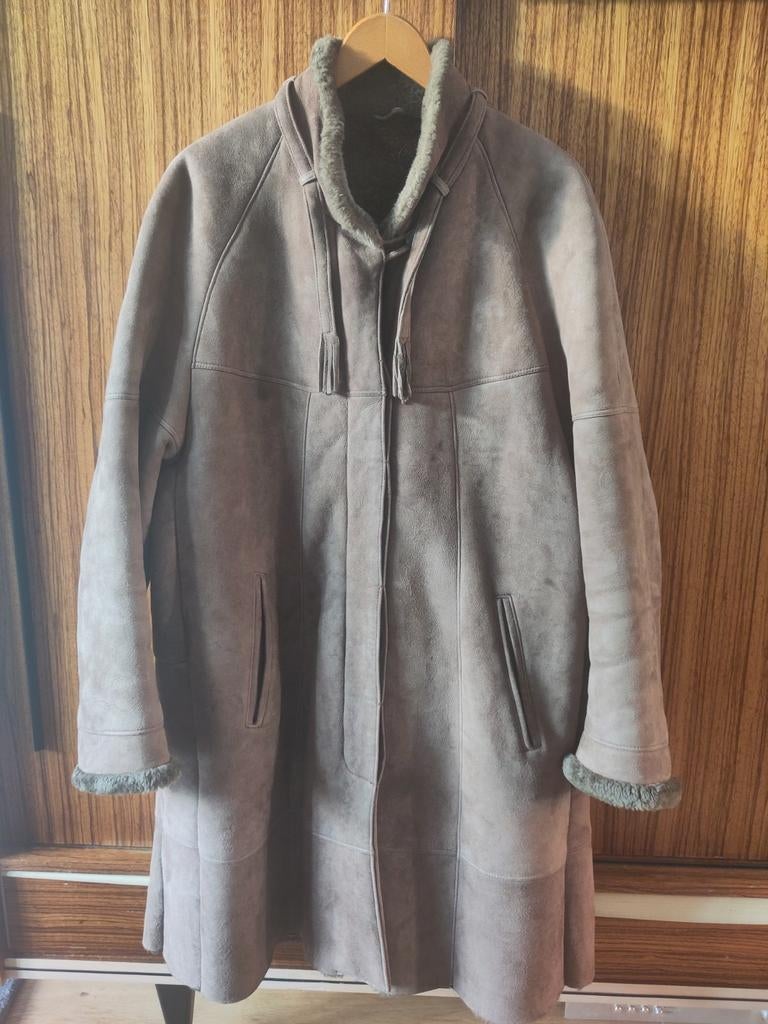 Vintage Shearling Lammy Suède Winterjas M/L, Bruin, Maat 42/44 (L), Ophalen of Verzenden, Vintage
