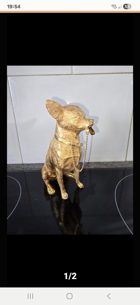 Gouden Chihuahua Beeldje, Ophalen of Verzenden, Nieuw
