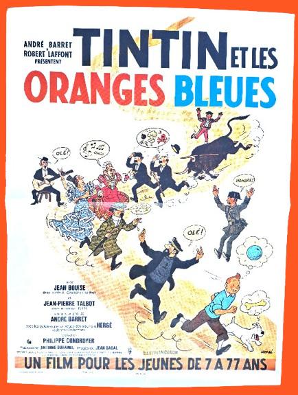 🍊 Kuifje ✅ Tintin et les oranges bleues 🍊 Hergé 60x80 cm, Rechthoekig Staand, Ophalen of Verzenden, Zo goed als nieuw, A1 t/m A3