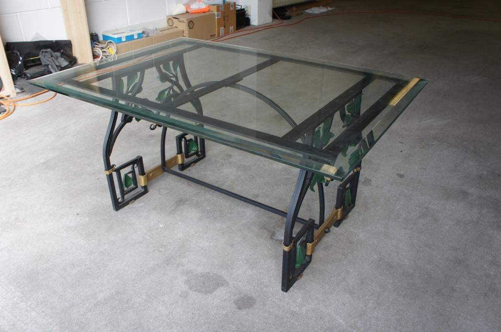 Salontafel gesmeed ijzer onderstel facetglas blad, Ophalen, Gebruikt, Barok, 100 tot 150 cm