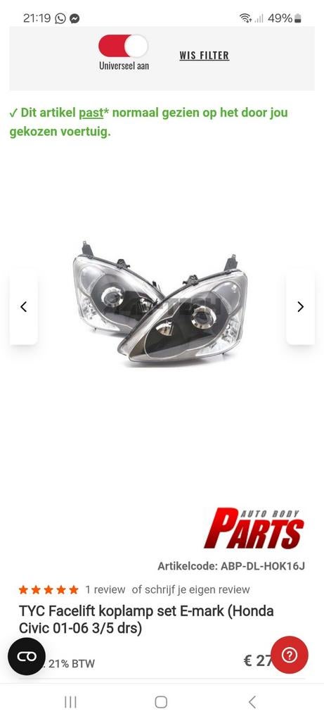 Koplampen Honda civic ep3 facelift, Ophalen of Verzenden, Nieuw, Honda