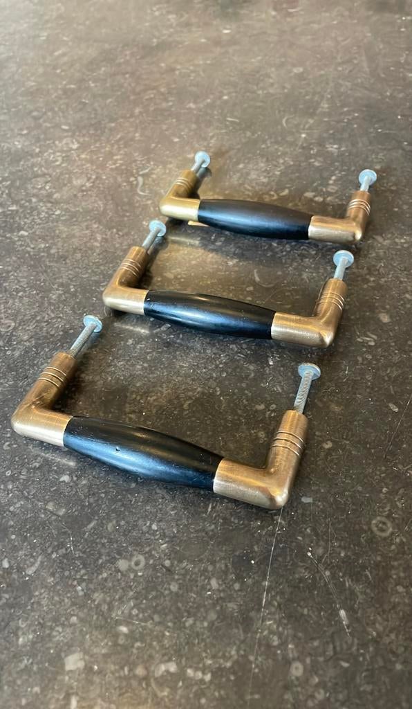 3x Retro Ladegreep TONmodel messing ebbenhout grepen, antiek, Ophalen of Verzenden