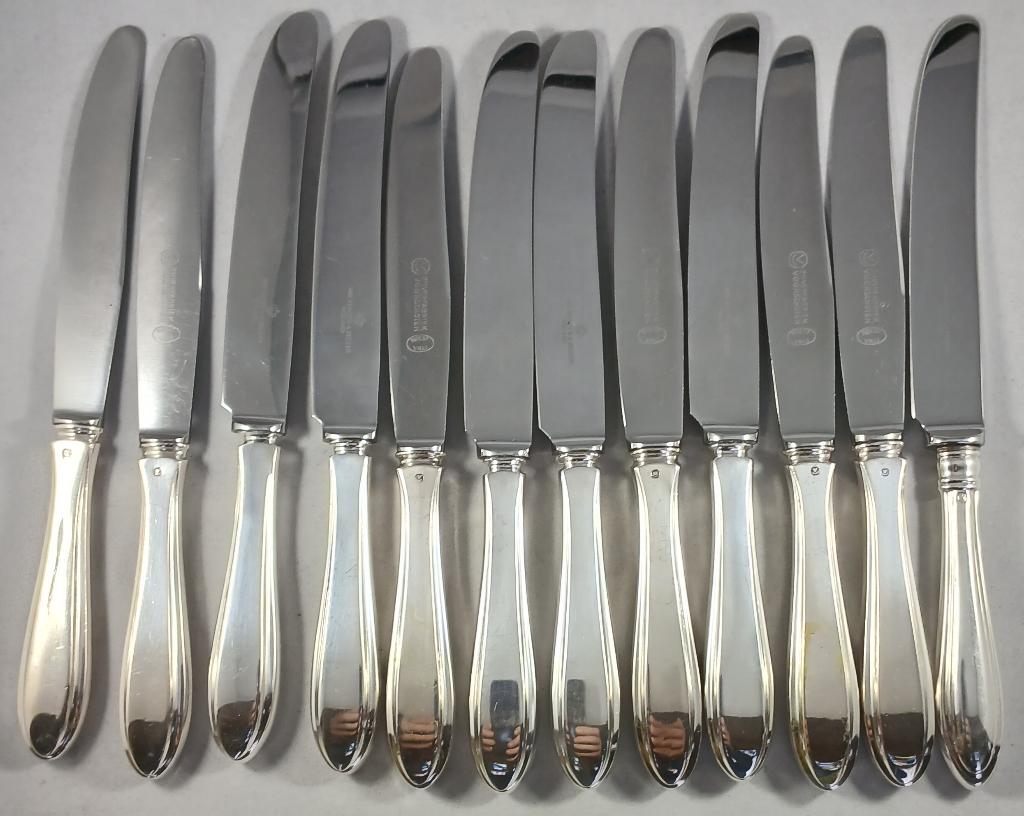 12 zilveren Dessert messen Puntfilet 835 zilver, Ophalen of Verzenden, Zilver