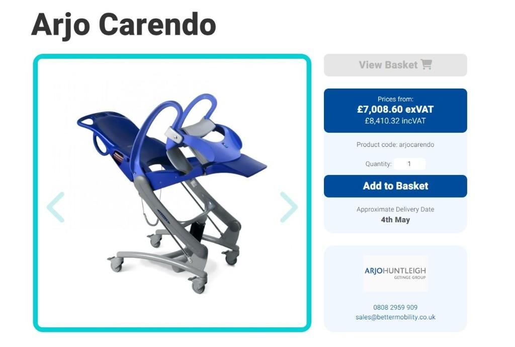 Arjo douchestoel op batterijen efficiënt en hygiënisch., Diversen, Ophalen, Gebruikt