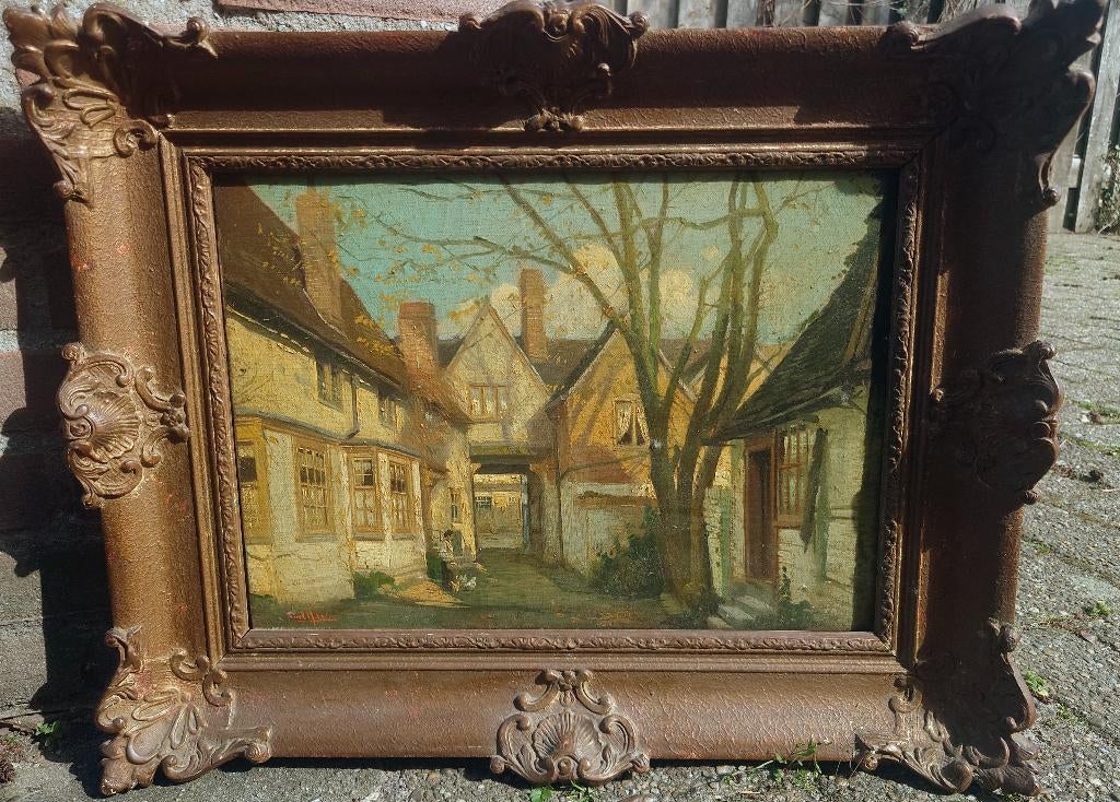 Piet in 't Hout (1879-1965) Binnenplaats Wenen Oostenrijk, Ophalen of Verzenden