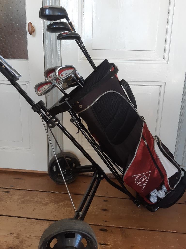 Golfset Dunlop 6 7 8 9 P & S. Driver 1+3. Hybr 4,  Tas + Kar, Ophalen of Verzenden, Gebruikt, Set