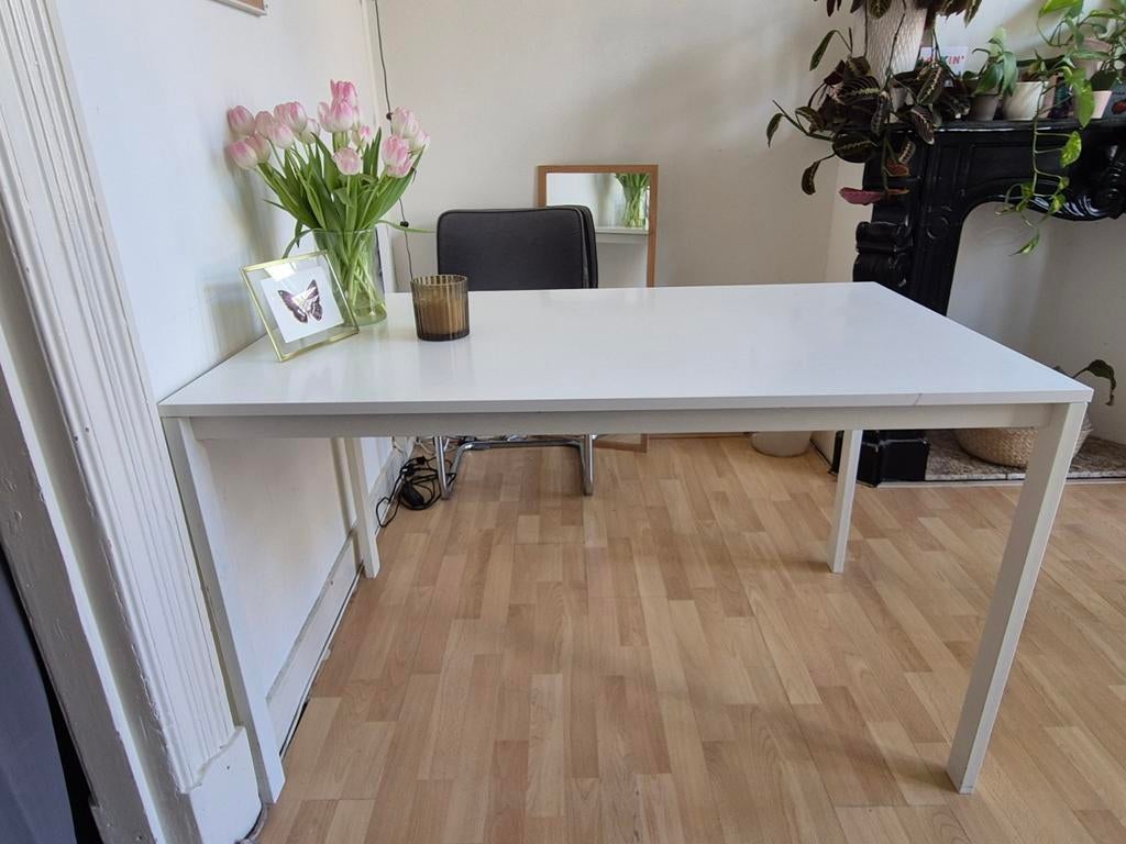 Nette, witte eettafel IKEA Melltorp, Huis en Inrichting, Ophalen, Gebruikt, 100 tot 150 cm, 50 tot 100 cm