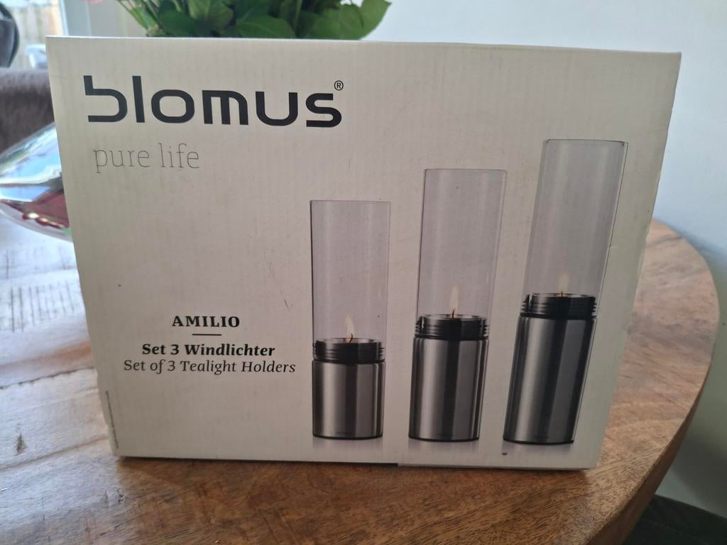 Blomus Amilio Set van 3 Windlichten / Theelichthouders, Huis en Inrichting, 25 tot 50 cm, Nieuw, Ophalen of Verzenden, Metaal