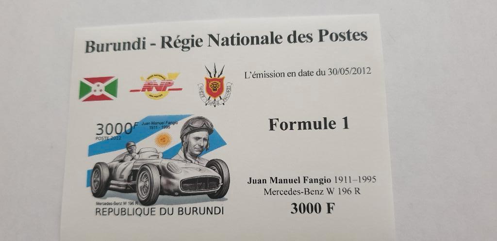 5386 burundi formule 1 juan manuel fangio mercedes w 196 r, Verzenden, Overige thema's